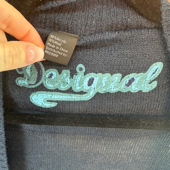 Desigual Women's Navy and Purple geometric design knit open Cardigan wool blend - Picture 6 of 10